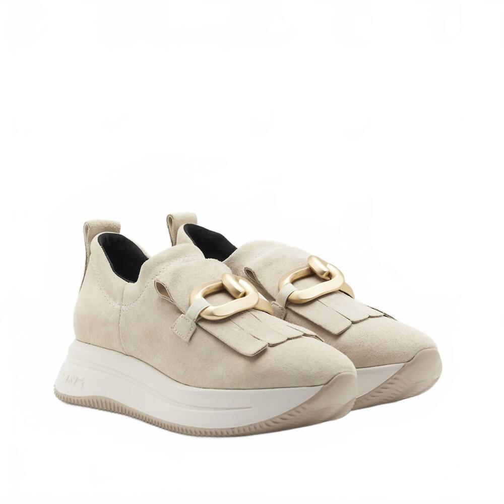 Slip-On Women’s Sneakers with Decorative Buckle - Cream